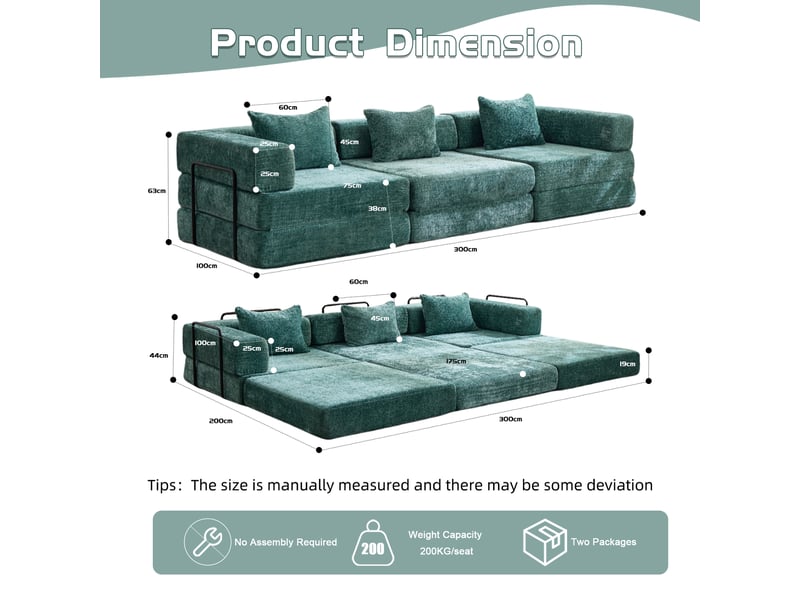  Canapé d'angle, canapé convertible, vert foncé, pour salon, chambre, mobilier pour espace de vie, en tissu chenille  - Conforama C