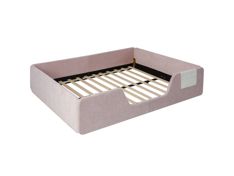 Lit rembourré rose 140x190 cm en velours avec barrières amovibles et poche de rangement - Conforama E