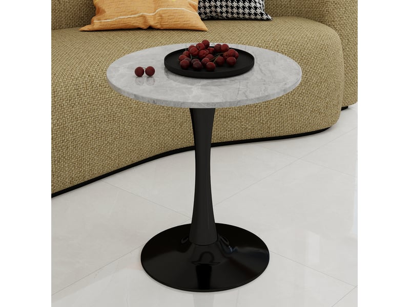  Table à manger ronde 70 cm en marbre artificiel gris, piètement noir  - Conforama B