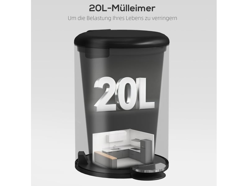  Poubelle cuisine 20 l à pédale noire, fermeture silencieuse  - Conforama D
