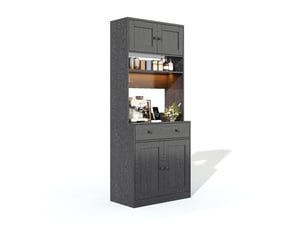 Armoire de cuisine noire 180 cm avec éclairage led, multiprise et tiroir. Vendu sans matelas.