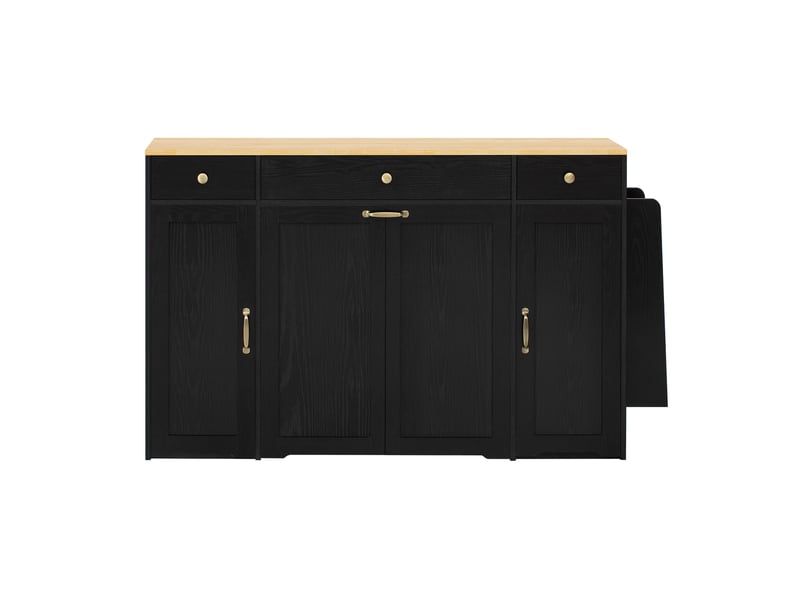  Buffet de cuisine 136 x 65 x 90 cm, plateau effet bois, 3 tiroirs, 2 portes et rangements, noir et naturel, en mdf  - Conforama A