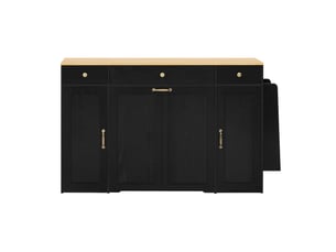 Buffet de cuisine 136 x 65 x 90 cm, plateau effet bois, 3 tiroirs, 2 portes et rangements, noir et naturel, en mdf
