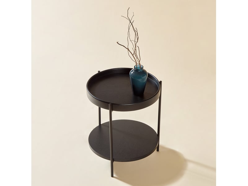  Table d’appoint ronde 44x44x48 cm à deux plateaux bois, mdf et métal noir  - Conforama C