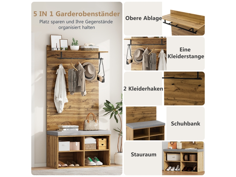  Portemanteau avec banc et rangement 84 x 175 cm en panneau de particules  - Conforama E