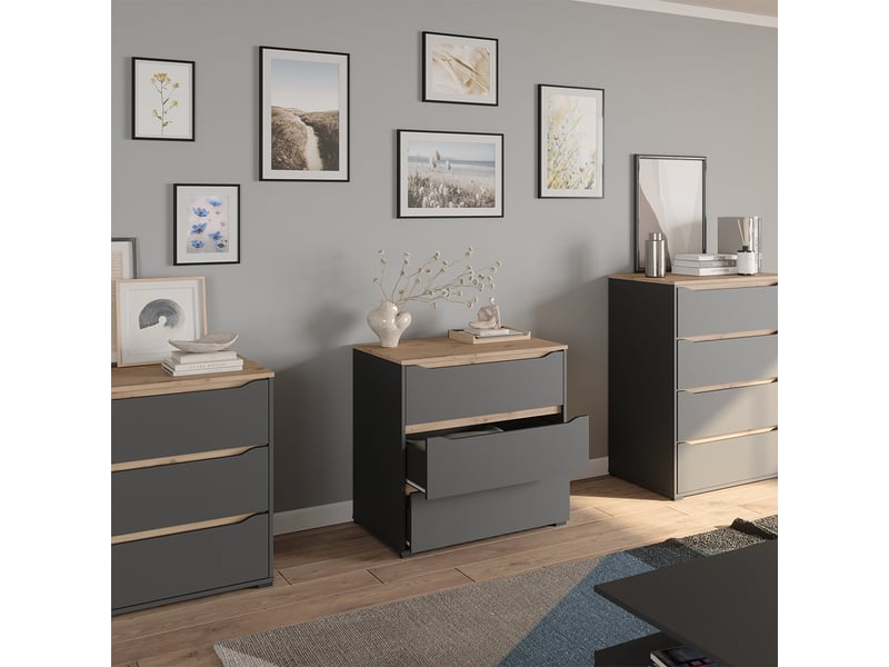  Vicco commode avec tiroirs, anthracitechêne artisan, 80x76.6cm avec 3 tiroirs  - Conforama E