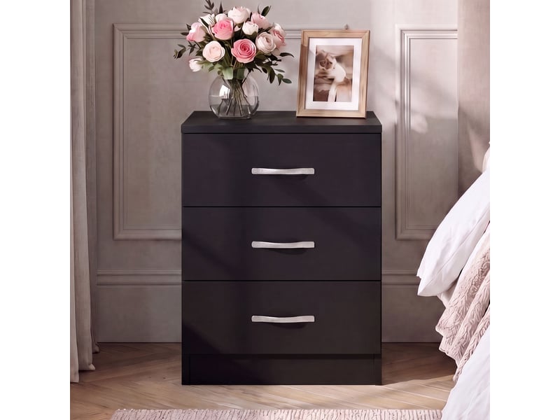  Table de chevet riano, commode de nuit, chambre, rangement, 56x40x36cm, 3 tiroirs, noir 333449 - Conforama C