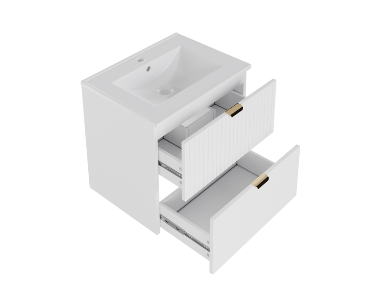  Meuble lavabo suspendu 61x46x57 cm – blanc – 2 tiroirs silencieux avec vasque en céramique intégrée  - Conforama A
