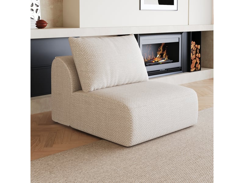 Canapé 1 place blanc design aux lignes épurées en tissu chenille doux pour salon et chambre - Conforama B