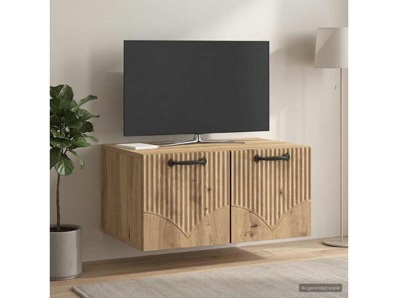  Meuble tv - banc tv - meuble de rangement mural 59,5 x 41 x 30 cm chêne artisanal  - Conforama B