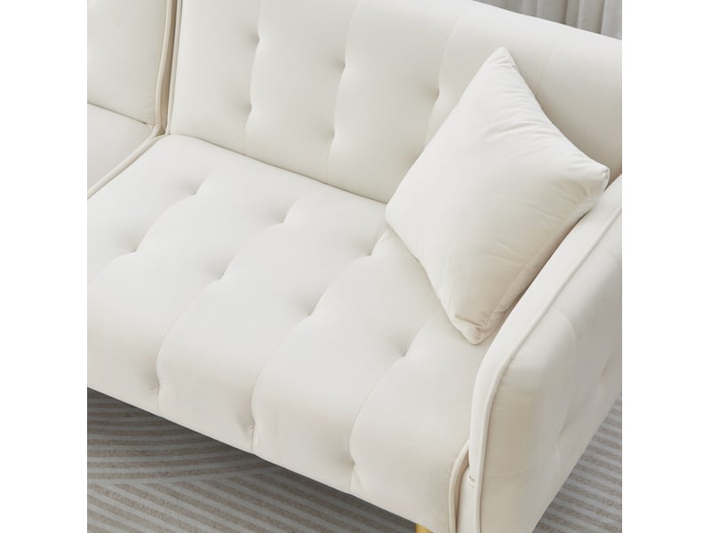  Canapé-lit 178x82x70 cm convertible avec dossiers réglables et accoudoirs multiples, bois, blanc ancien  - Conforama E