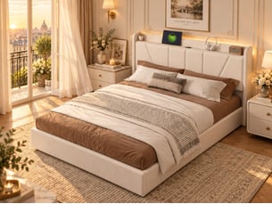 Lit coffre 140x200 cm - ports usb + type-c - tête de lit avec étagère - sommier relevable