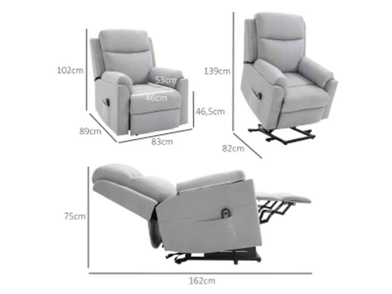  Fauteuil releveur électrique pour senior, tissu gris clair, fauteuil relax inclinable à 160 degrés avec repose-pieds intégré  - Conforama C