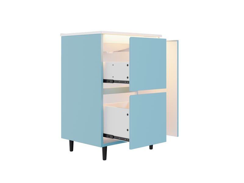  Meuble vasque bleu avec lavabo intégré, tiroirs et charnières amorties 61 cm  - Conforama D
