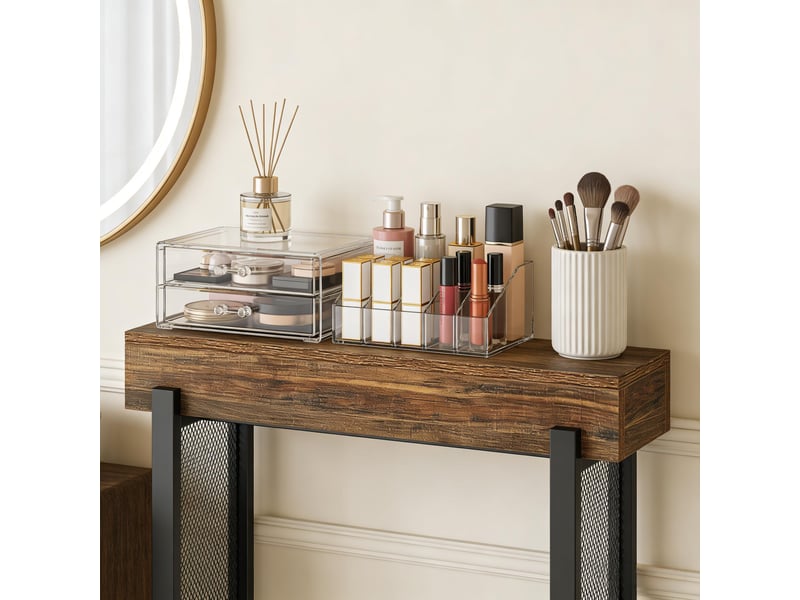  Console avec rangement en mdf et métal marron rustique et noir 105x30x80 cm  - Conforama E