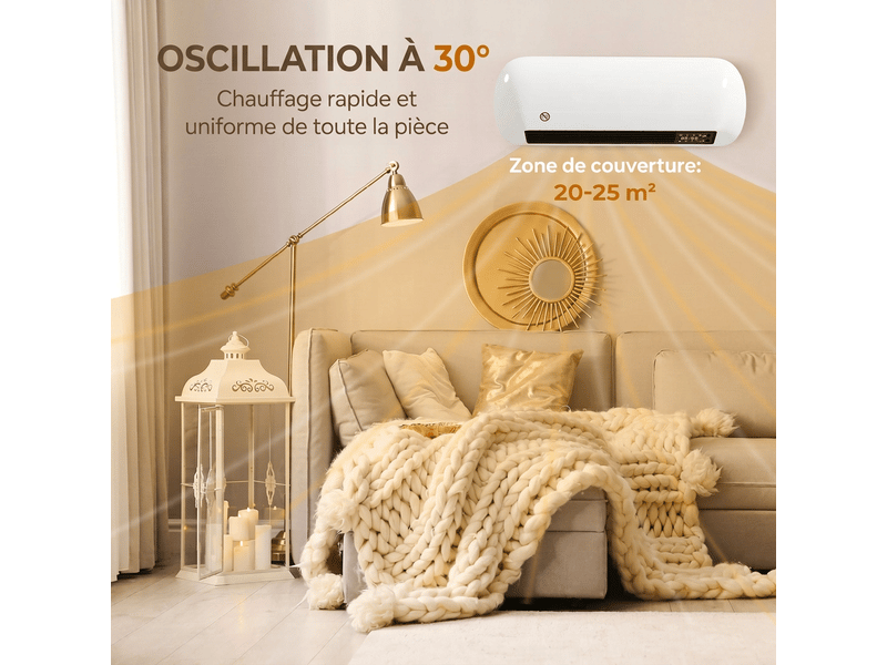  Radiateur électrique mural 2000w céramique ptc avec télécommande et thermostat blanc  - Conforama D