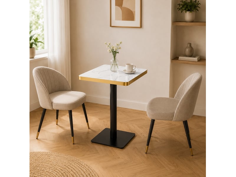 Table de salle à manger carrée pour 2 à 4 personnes avec pied central en métal, effet marbre blanc, 60 × 60 × 74 cm  - Conforama D