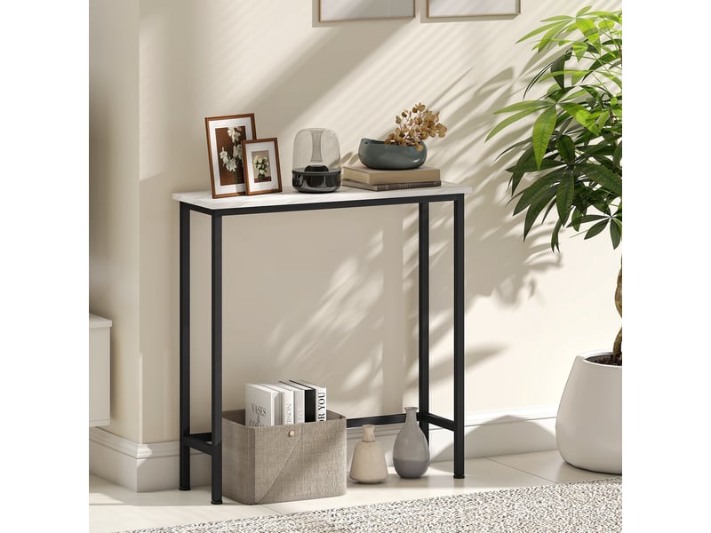  Console meuble 75 cm, table console plateaux en effet marbre, style moderne blanc et noir, cadre en métal  - Conforama R