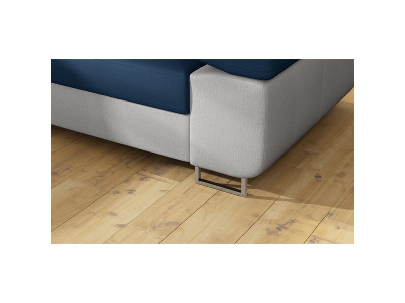  Canapé d'angle convertible menton bleu océan et blanc bouclette – angle gauche avec coffre  - Conforama E