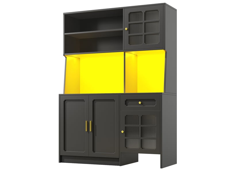  Vaisselier de cuisine 130 cm, armoire de cuisine haute noire avec éclairage led, sans matelas.  - Conforama D