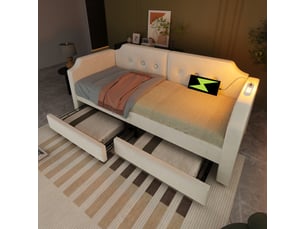 Lit simple 90x200 cm OKWISH coloris beige