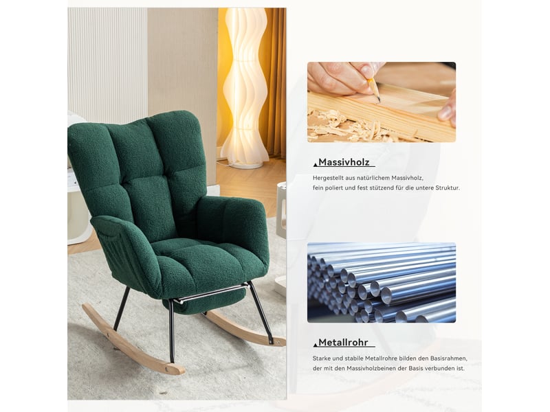  Fauteuil à bascule 80x98x98,5 cm avec repose-pieds vert  - Conforama E