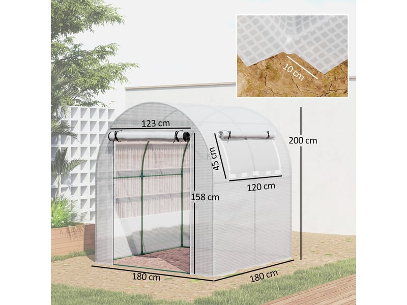  Serre portable blanche avec structure en acier et bâche en plastique.  - Conforama E