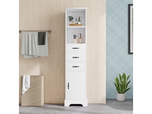 Armoire de salle de bain haute, 38 x 26 x 172,5 cm, 3 tiroirs, étagères ouvertes, portes et étagères réglables, blanche