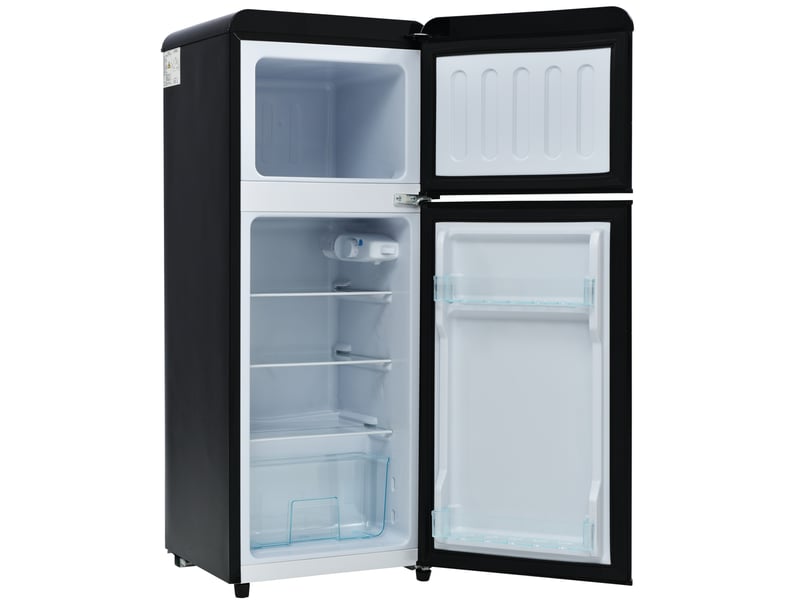  Réfrigérateur combiné rétro 105,5 x 41 x 45,5 cm noir en plastique, 92 l avec congélateur 4 étoiles  - Conforama D