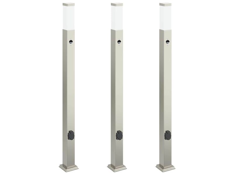  Lot de 3 borne lumineuse avec détecteur et prise 110 cm acier inoxydable ip44 shl81868  - Conforama A