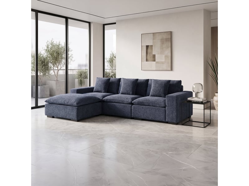 Canapé d'angle modulable et réversible en tissu bleu - Conforama C
