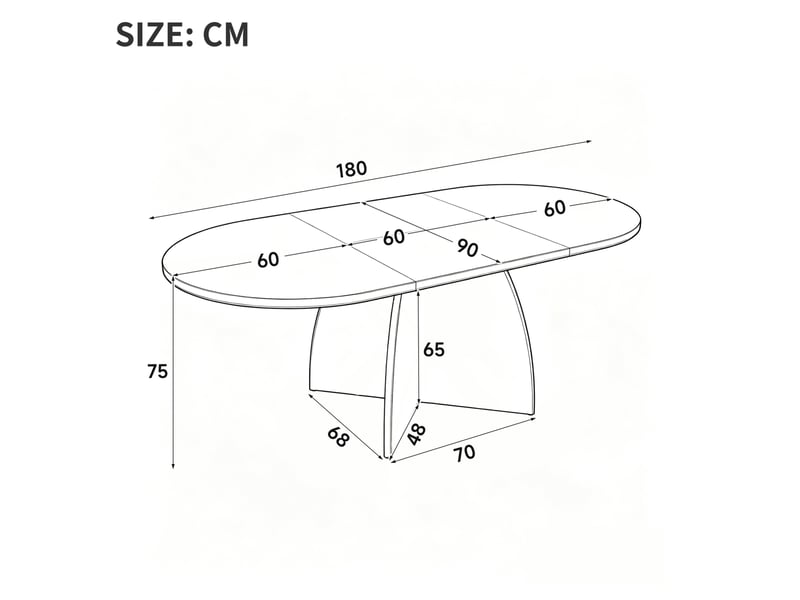  Table à manger extensible 120x90 cm à 180x90 cm, angles arrondis, en mdf, beige effet travertin  - Conforama C