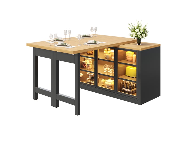  Desserte de cuisine 120x40x72 cm, multifonction, pivotante à 360°, extensible, structure en mdf et verre, couleur noir  - Conforama A