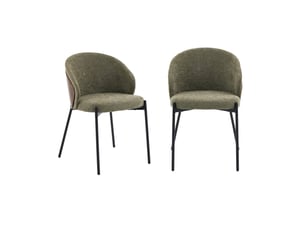 Lot de 2 chaises bois de peuplier teinté noyer. Acier noir et tissu texturé kaki - paul