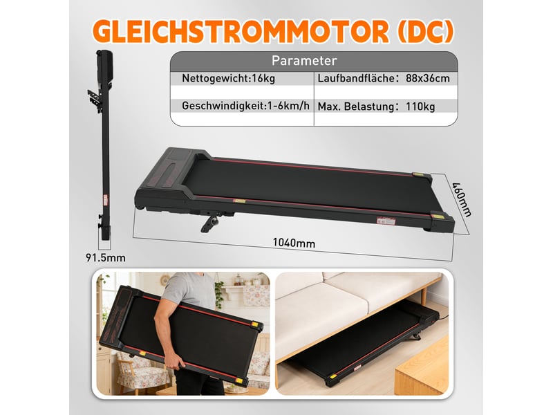 Tapis de marche 104x46x10 cm pliable à inclinaison réglable métal noir - Conforama E