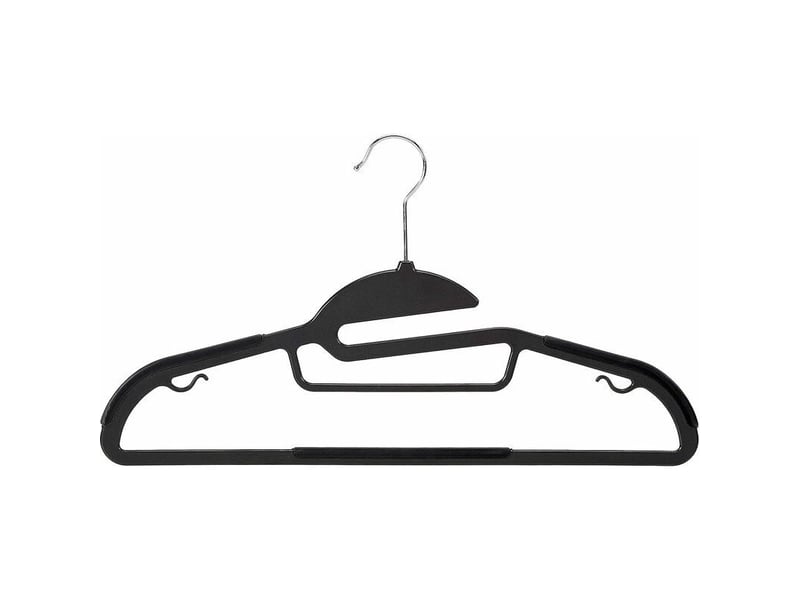  Lot de 10 cintres en plastique antidérapants ultra résistants avec caoutchouc et barre horizontale, noir  - Conforama B