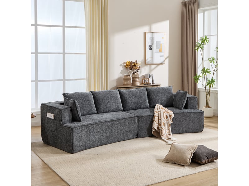  Canapé modulable, canapé 2 places, en velours tricoté, gris foncé, assise profonde, pour salon, design moderne  - Conforama A
