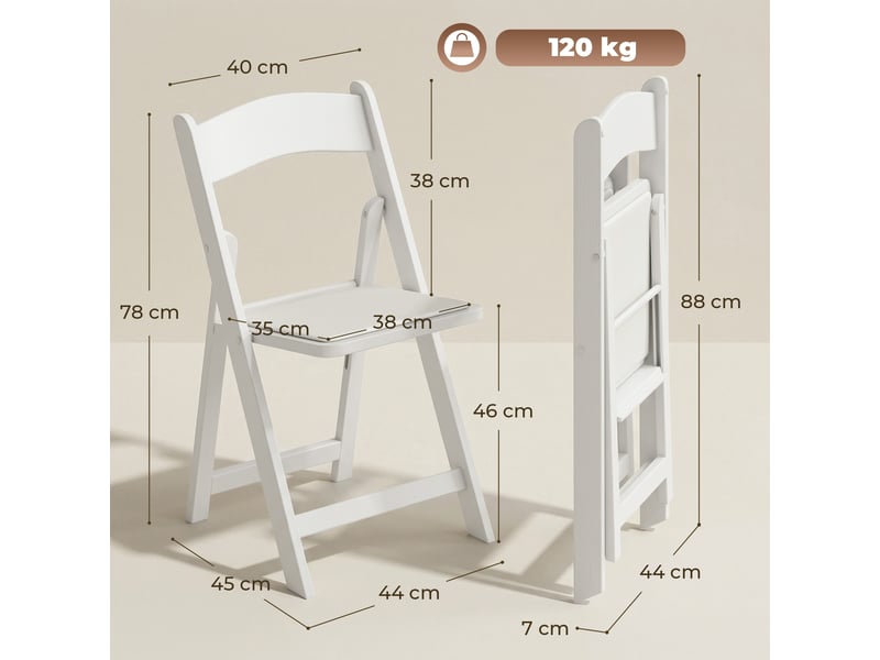  Lot de 4 chaises pliantes en résine et pu, chaises pliantes portables pour intérieur et extérieur, 45x44x78cm, blanc  - Conforama E