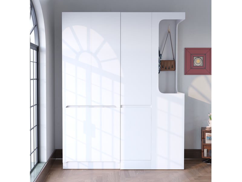 Armoire 140x40x170 cm avec tiroirs et espaces de rangement coloris blanc - Conforama E