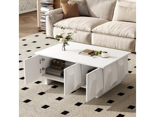 Table basse rectangulaire coloris blanc <strong>BEAOK</strong> <strong></strong> - 67 cmx95 cm