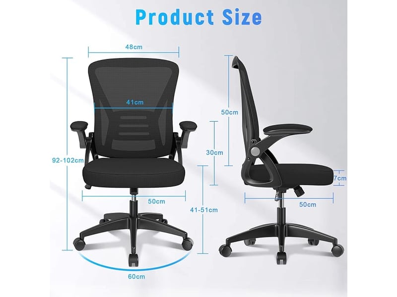  Chaise de bureau avec accoudoir relevable, fauteuil de bureau en maille respirante avec soutien lombaire, dossier inclinable et hauteur, roulette pivotant à 360°, noir  - Conforama C
