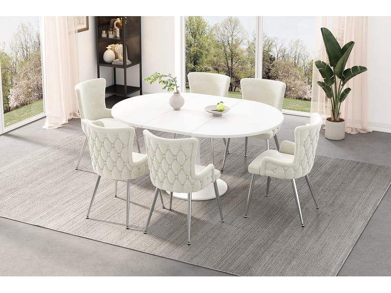  Lot de 6 chaises de salle à manger en velours beige avec pieds métalliques, design élégant  - Conforama E