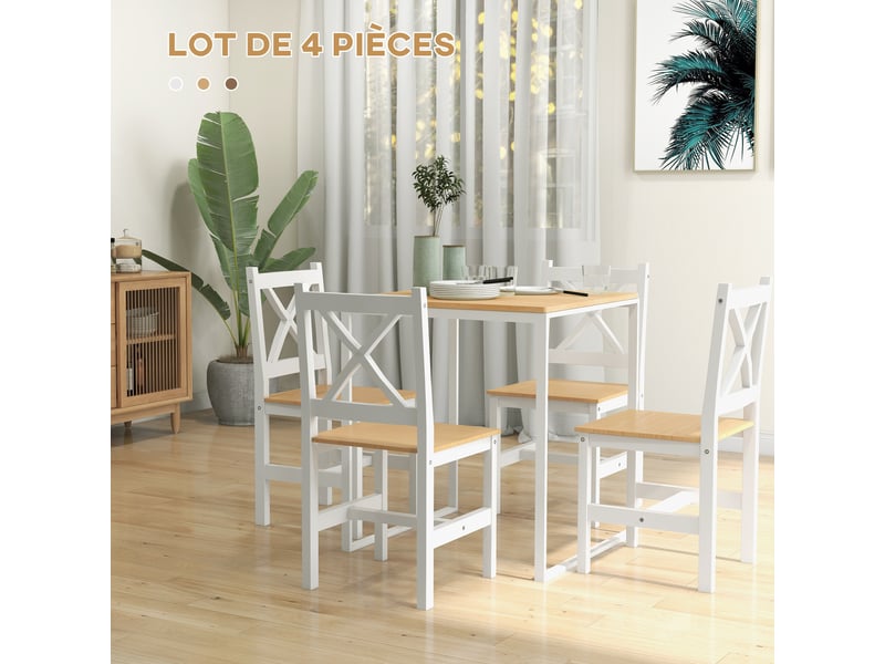  Lot de 4 chaises de salle à manger en bois massif chaise de cuisine esprit campagne dossier blanc croisé et chêne  - Conforama A