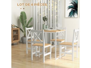 Lot de 4 chaises de salle à manger en bois massif chaise de cuisine esprit campagne dossier blanc croisé et chêne