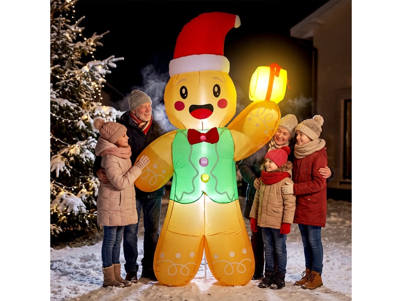  Bonhomme pain d'épice gonflable de noël 2,5 m avec lumières led  - Conforama C