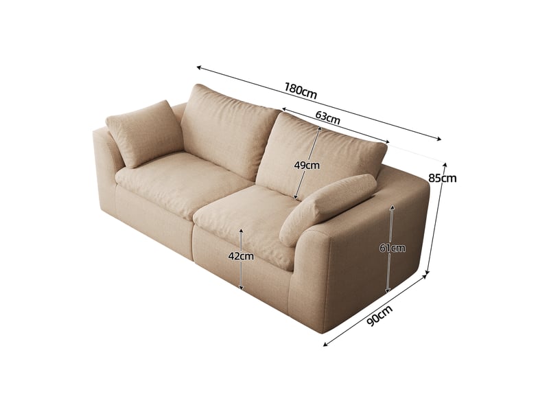  Canapé droit 2 places en tissu lin kaki, 180 cm, mousse compressée IKSETERA TRADING LTD - Conforama C