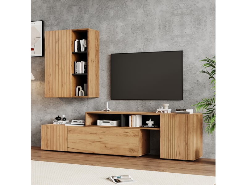  Ensemble meuble tv extensible avec vitrine 174-265 cm evryae  - Conforama B