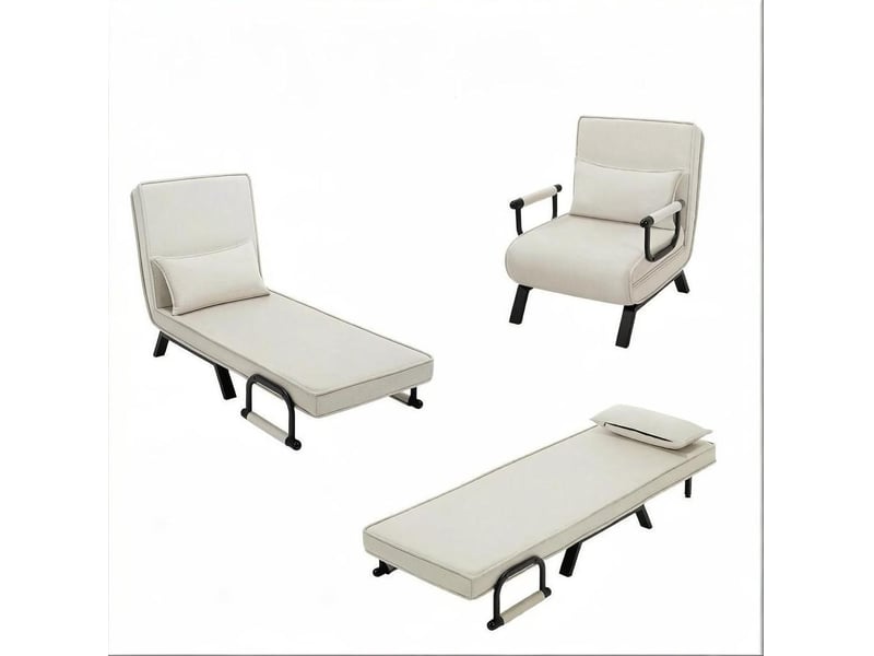  Fauteuil convertible tcqpz 3 en 1 beige dossier réglable 5 positions 65 x 78 x 75 cm métal lin mousse  - Conforama A