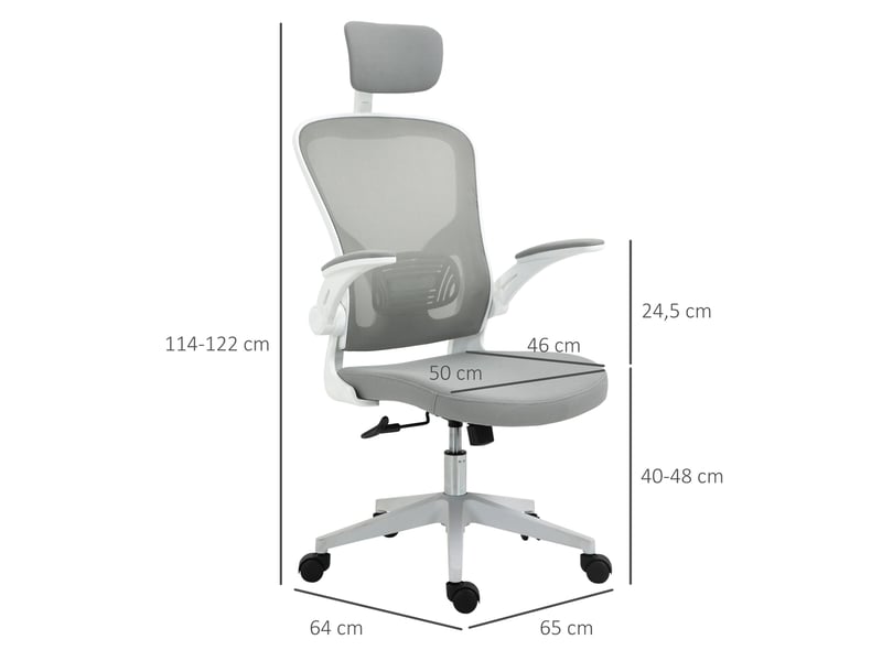 Chaise de bureau ergonomique,65x64x114-122 cm,avec appuie-tête,grise  - Conforama C