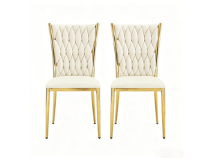 Chaises de salle à manger élégantes avec dossier haut, creme blanc & or - lot de 2